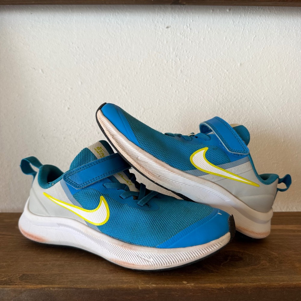 Nike Star Runner 3 Kids Size 2Y Blue Grey Yellow DA2777-009 Sneakers